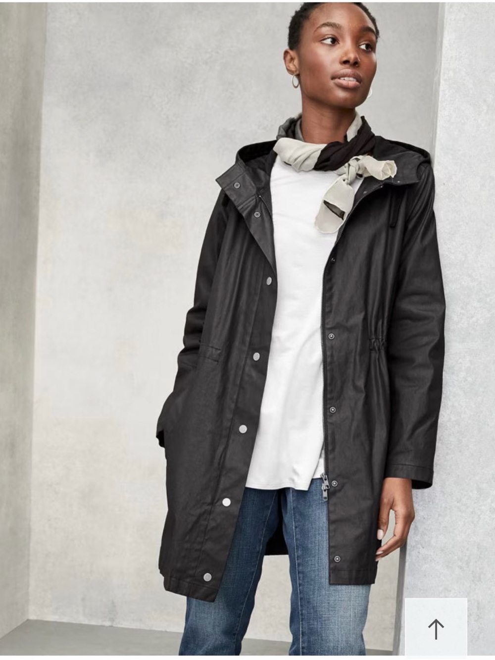 EILEEN FISHER Waxed-Organic-Cotton-Twill Hooded Coat size S